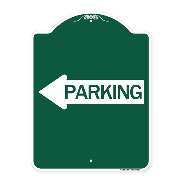 Designer Series Parking W/ Left Arrow, Green & White Aluminum Sign, 18" x 24", GW-1824-24372